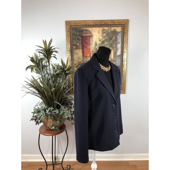 Leslie Fay Women’s Blazer 10 Navy Button Career Jacket Lapel Notch Collar Preppy - Picture 3 of 8
